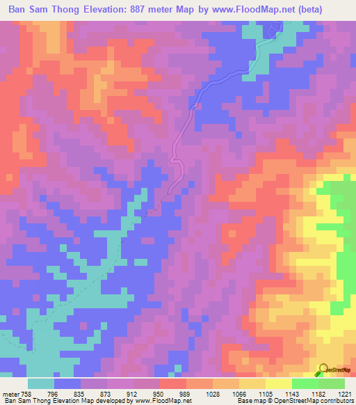 Ban Sam Thong,Thailand Elevation Map