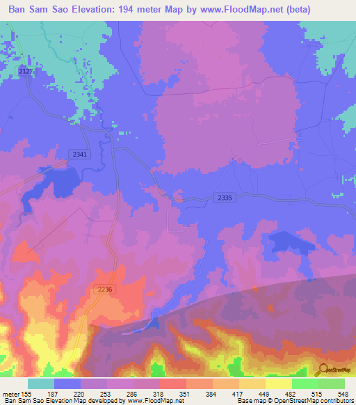 Ban Sam Sao,Thailand Elevation Map