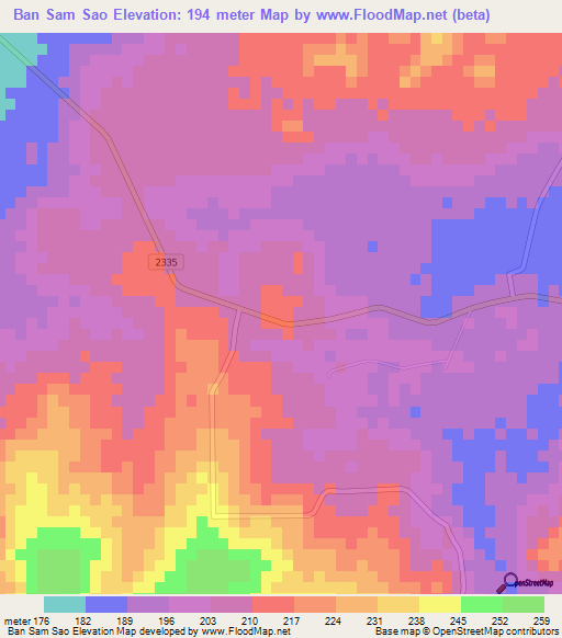 Ban Sam Sao,Thailand Elevation Map