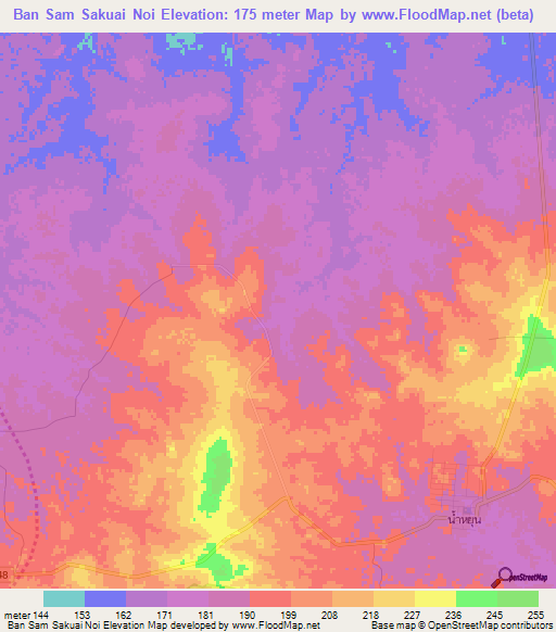 Ban Sam Sakuai Noi,Thailand Elevation Map