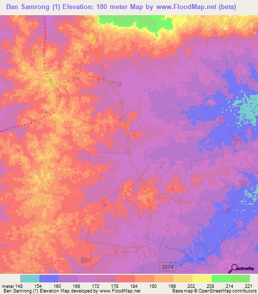 Ban Samrong (1),Thailand Elevation Map