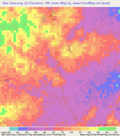 Ban Samrong (1),Thailand Elevation Map