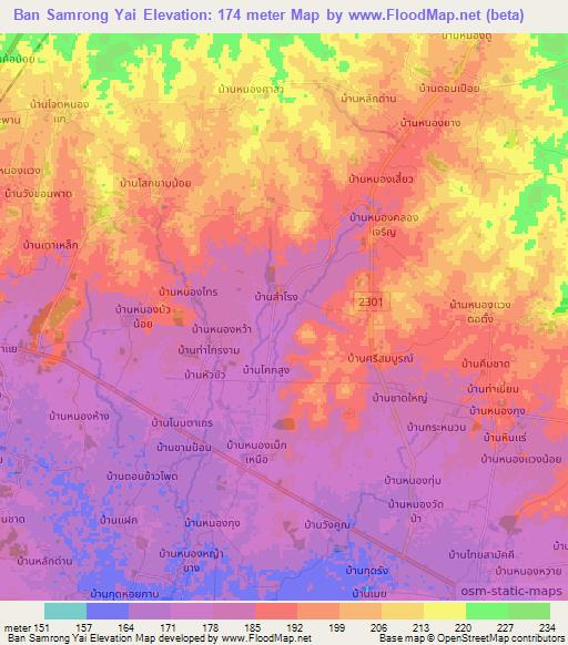 Ban Samrong Yai,Thailand Elevation Map