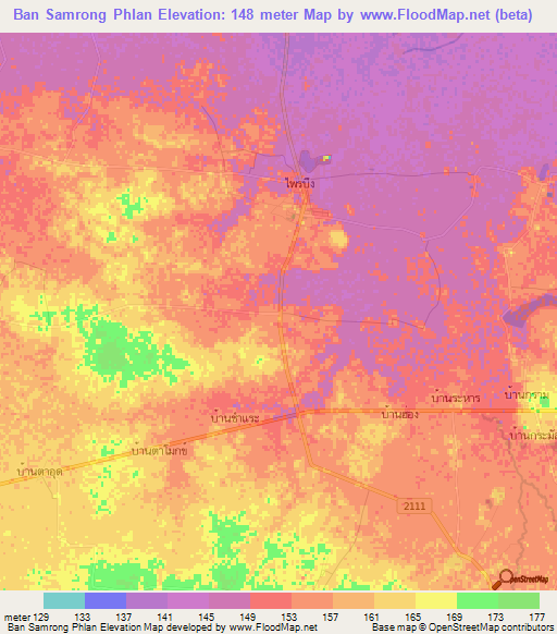 Ban Samrong Phlan,Thailand Elevation Map