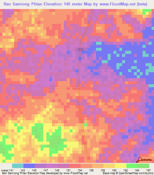 Ban Samrong Phlan,Thailand Elevation Map