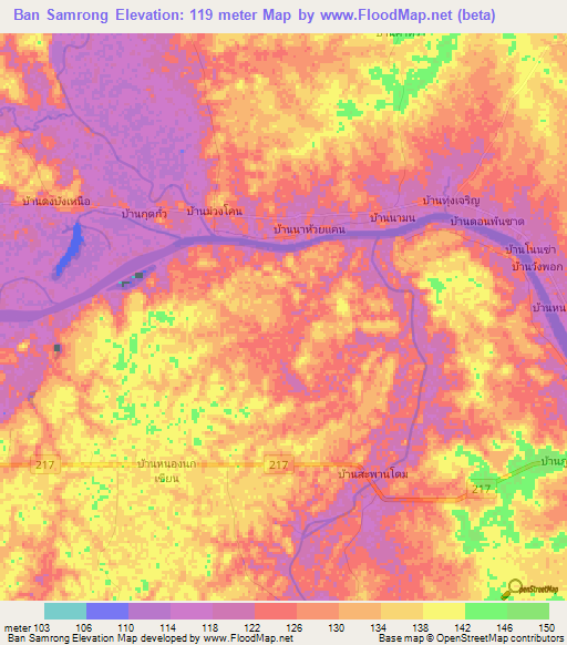 Ban Samrong,Thailand Elevation Map
