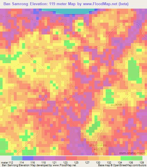 Ban Samrong,Thailand Elevation Map
