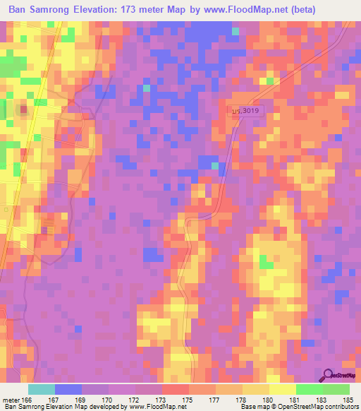 Ban Samrong,Thailand Elevation Map