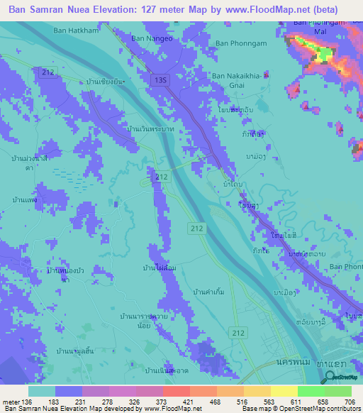 Ban Samran Nuea,Thailand Elevation Map