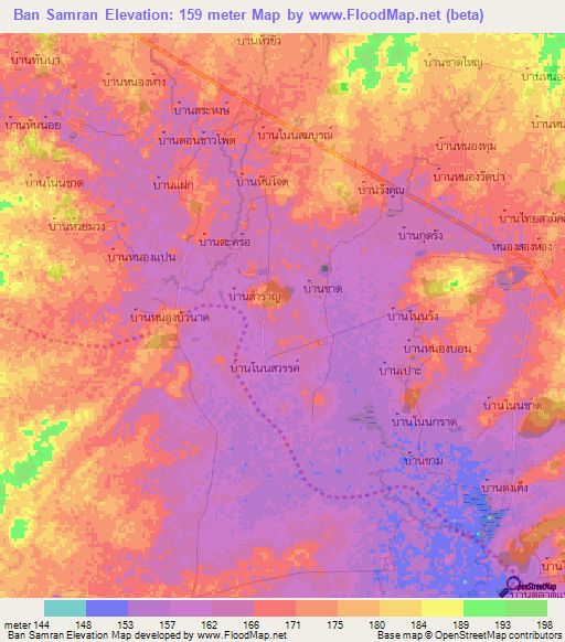 Ban Samran,Thailand Elevation Map