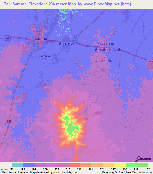 Ban Samran,Thailand Elevation Map