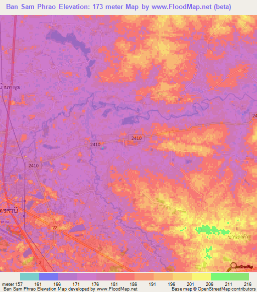 Ban Sam Phrao,Thailand Elevation Map