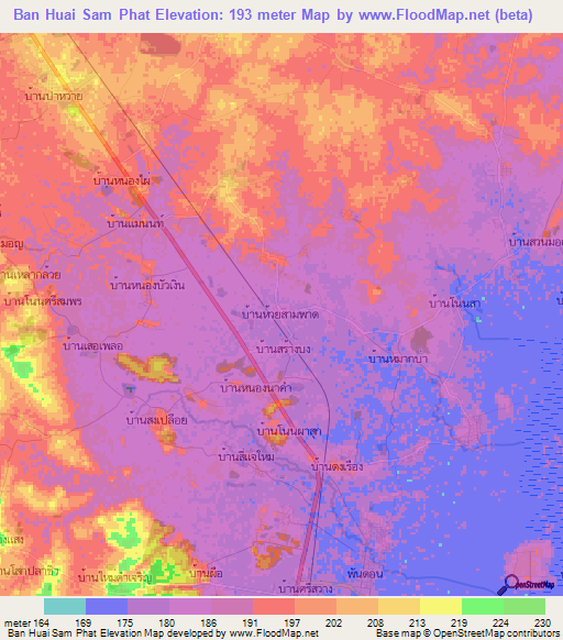 Ban Huai Sam Phat,Thailand Elevation Map