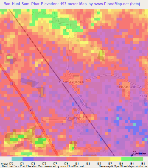 Ban Huai Sam Phat,Thailand Elevation Map