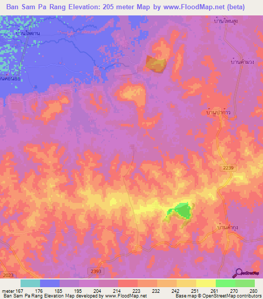 Ban Sam Pa Rang,Thailand Elevation Map