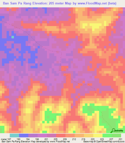 Ban Sam Pa Rang,Thailand Elevation Map