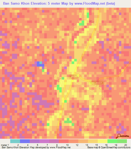 Ban Samo Khon,Thailand Elevation Map