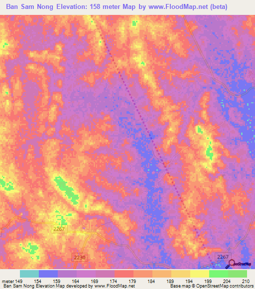 Ban Sam Nong,Thailand Elevation Map