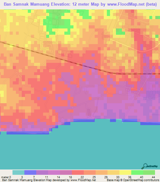Ban Samnak Mamuang,Thailand Elevation Map