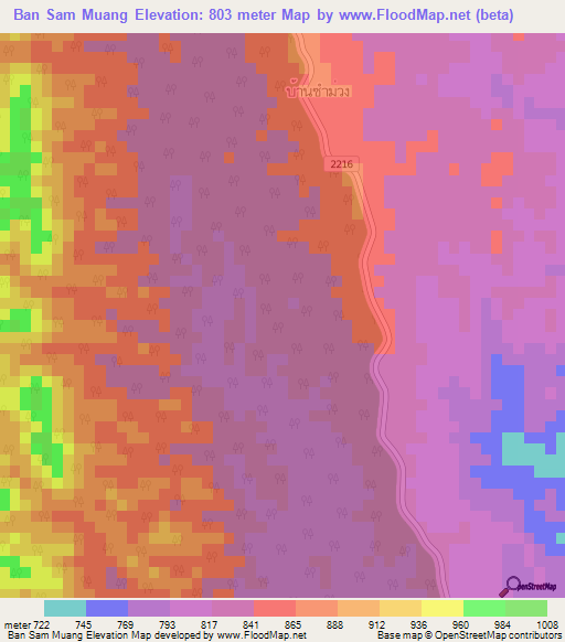 Ban Sam Muang,Thailand Elevation Map