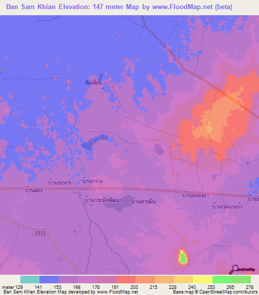 Ban Sam Khian,Thailand Elevation Map