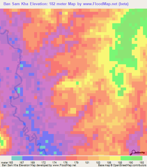Ban Sam Kha,Thailand Elevation Map