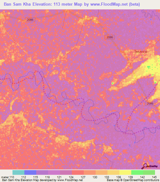 Ban Sam Kha,Thailand Elevation Map