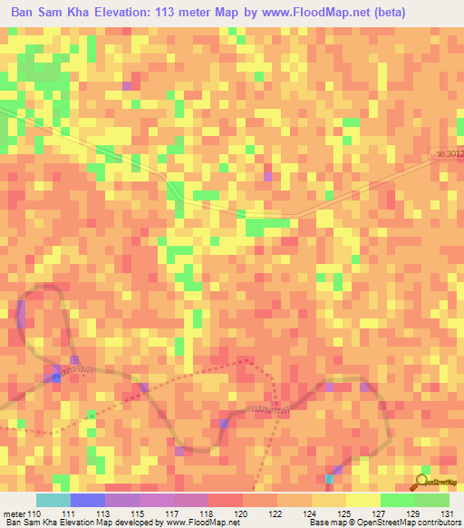Ban Sam Kha,Thailand Elevation Map