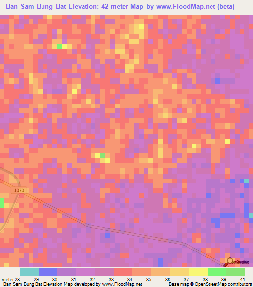 Ban Sam Bung Bat,Thailand Elevation Map