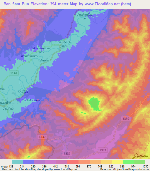 Ban Sam Bun,Thailand Elevation Map