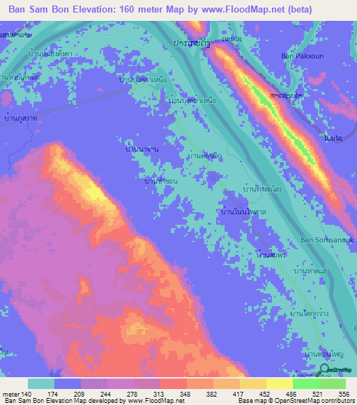 Ban Sam Bon,Thailand Elevation Map