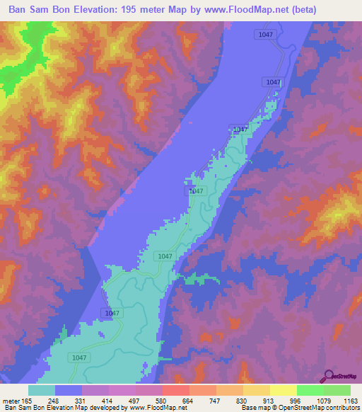 Ban Sam Bon,Thailand Elevation Map