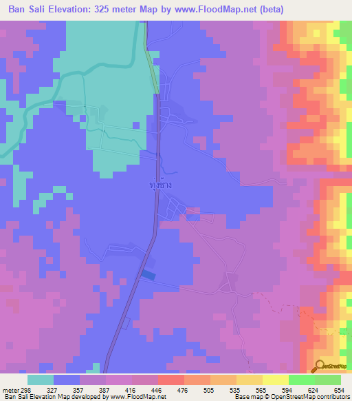 Ban Sali,Thailand Elevation Map