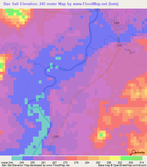 Ban Sali,Thailand Elevation Map