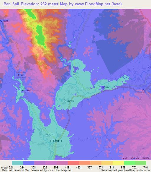 Ban Sali,Thailand Elevation Map