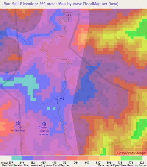 Ban Sali,Thailand Elevation Map