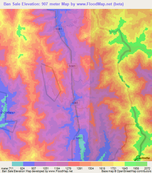 Ban Sale,Thailand Elevation Map