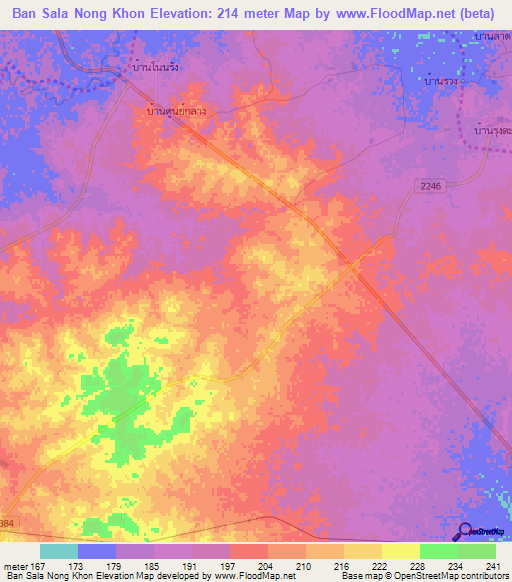 Ban Sala Nong Khon,Thailand Elevation Map