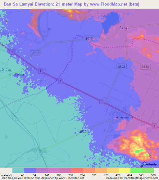 Ban Sa Lamyai,Thailand Elevation Map