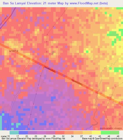 Ban Sa Lamyai,Thailand Elevation Map