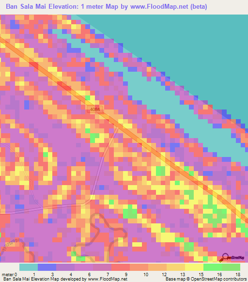 Ban Sala Mai,Thailand Elevation Map