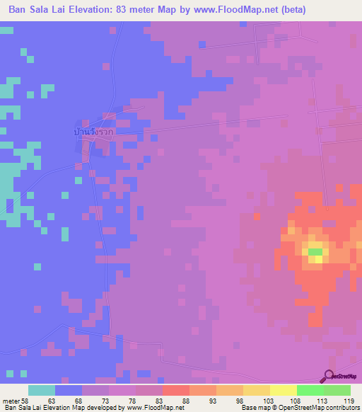 Ban Sala Lai,Thailand Elevation Map