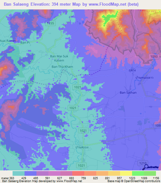 Ban Salaeng,Thailand Elevation Map