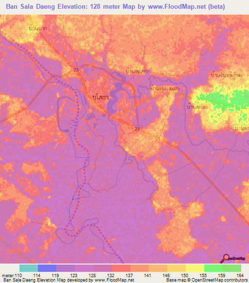 Ban Sala Daeng,Thailand Elevation Map