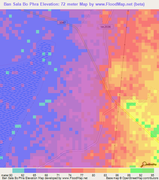 Ban Sala Bo Phra,Thailand Elevation Map