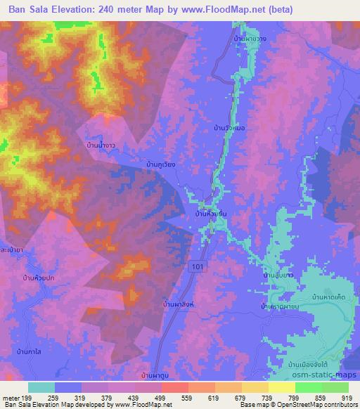 Ban Sala,Thailand Elevation Map