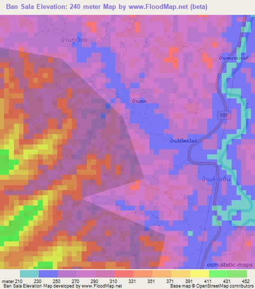Ban Sala,Thailand Elevation Map
