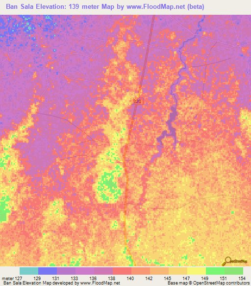 Ban Sala,Thailand Elevation Map