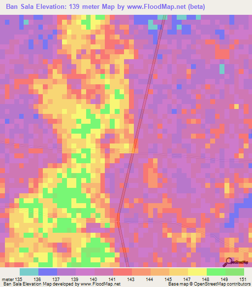 Ban Sala,Thailand Elevation Map
