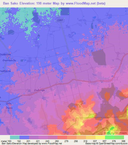 Ban Sako,Thailand Elevation Map